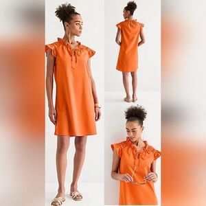 Robbie Bee Womens Short Sleeve Orange Linen‎ Blend Shift Dress~ Medium